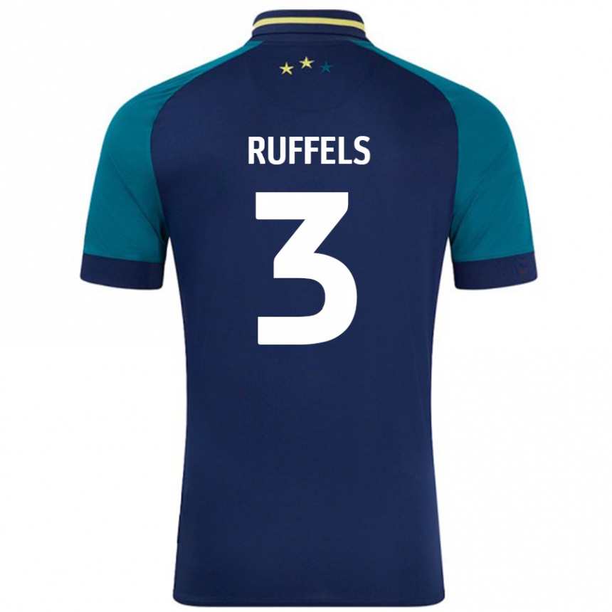 Niño Fútbol Camiseta Josh Ruffels #3 Azul Marino Verde Oscuro 2ª Equipación 2024/25