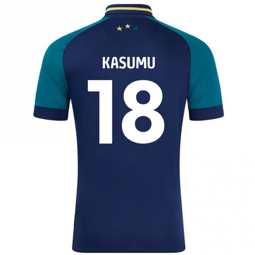 Niño Fútbol Camiseta David Kasumu #18 Azul Marino Verde Oscuro 2ª Equipación 2024/25