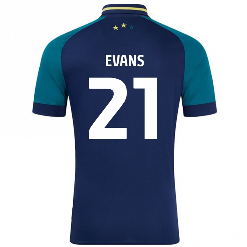 Niño Fútbol Camiseta Antony Evans #21 Azul Marino Verde Oscuro 2ª Equipación 2024/25