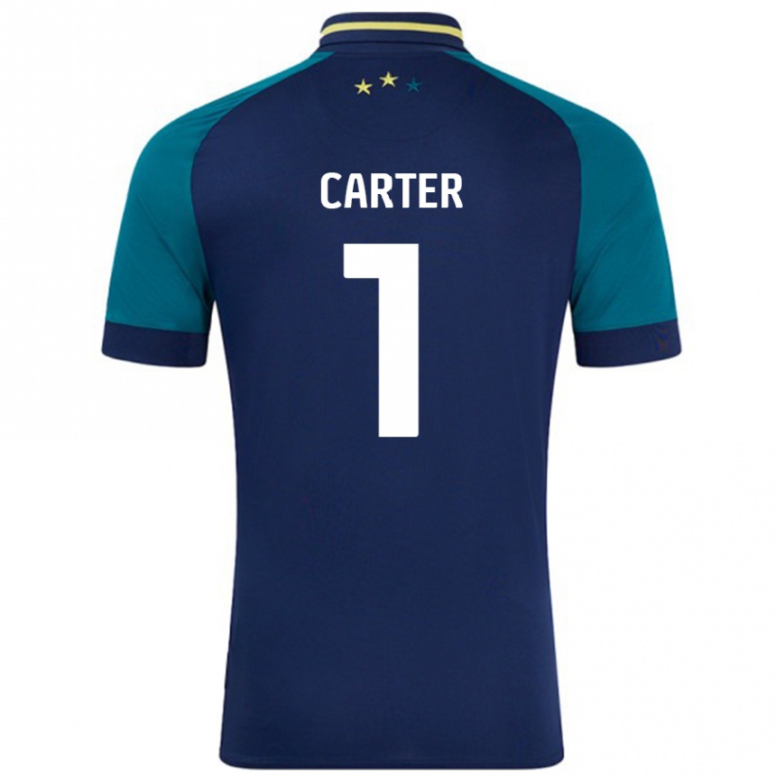 Niño Fútbol Camiseta Laura Carter #1 Azul Marino Verde Oscuro 2ª Equipación 2024/25