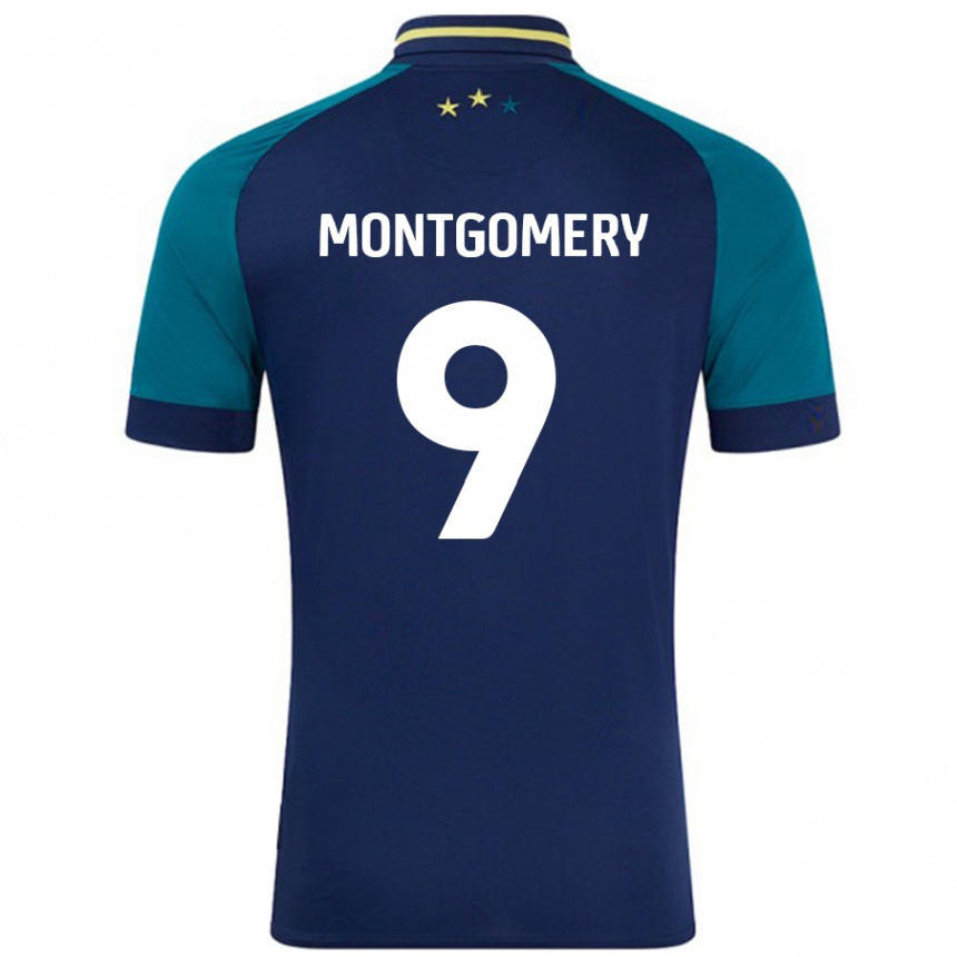 Niño Fútbol Camiseta Ria Montgomery #9 Azul Marino Verde Oscuro 2ª Equipación 2024/25