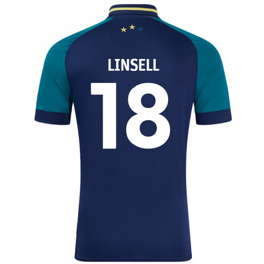 Niño Fútbol Camiseta Alice Linsell #18 Azul Marino Verde Oscuro 2ª Equipación 2024/25