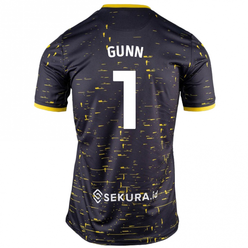 Niño Fútbol Camiseta Angus Gunn #1 Negro Amarillo 2ª Equipación 2024/25