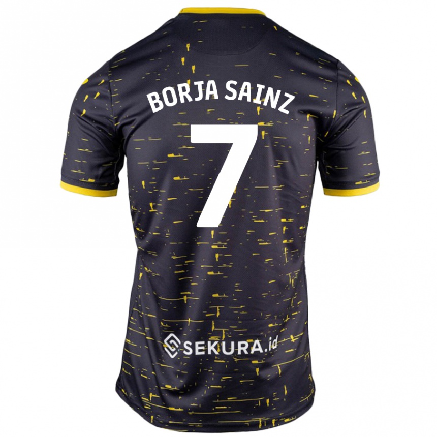 Niño Fútbol Camiseta Borja Sainz #7 Negro Amarillo 2ª Equipación 2024/25