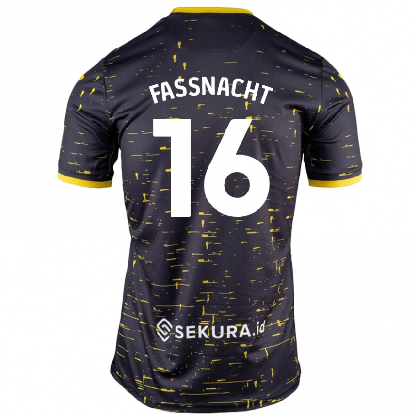 Niño Fútbol Camiseta Christian Fassnacht #16 Negro Amarillo 2ª Equipación 2024/25