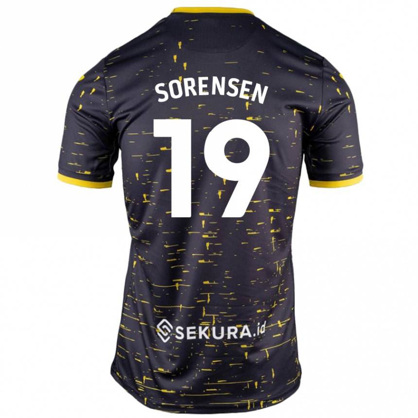 Niño Fútbol Camiseta Jacob Lungi Sørensen #19 Negro Amarillo 2ª Equipación 2024/25