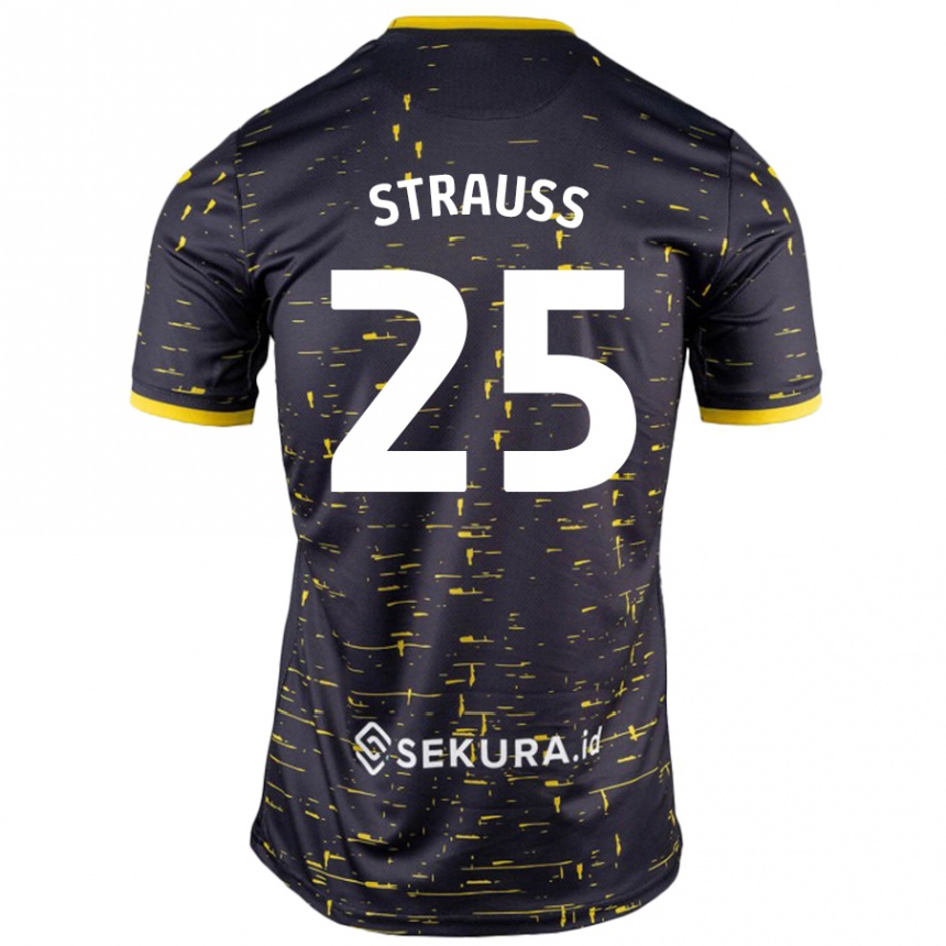 Niño Fútbol Camiseta Hope Strauss #25 Negro Amarillo 2ª Equipación 2024/25