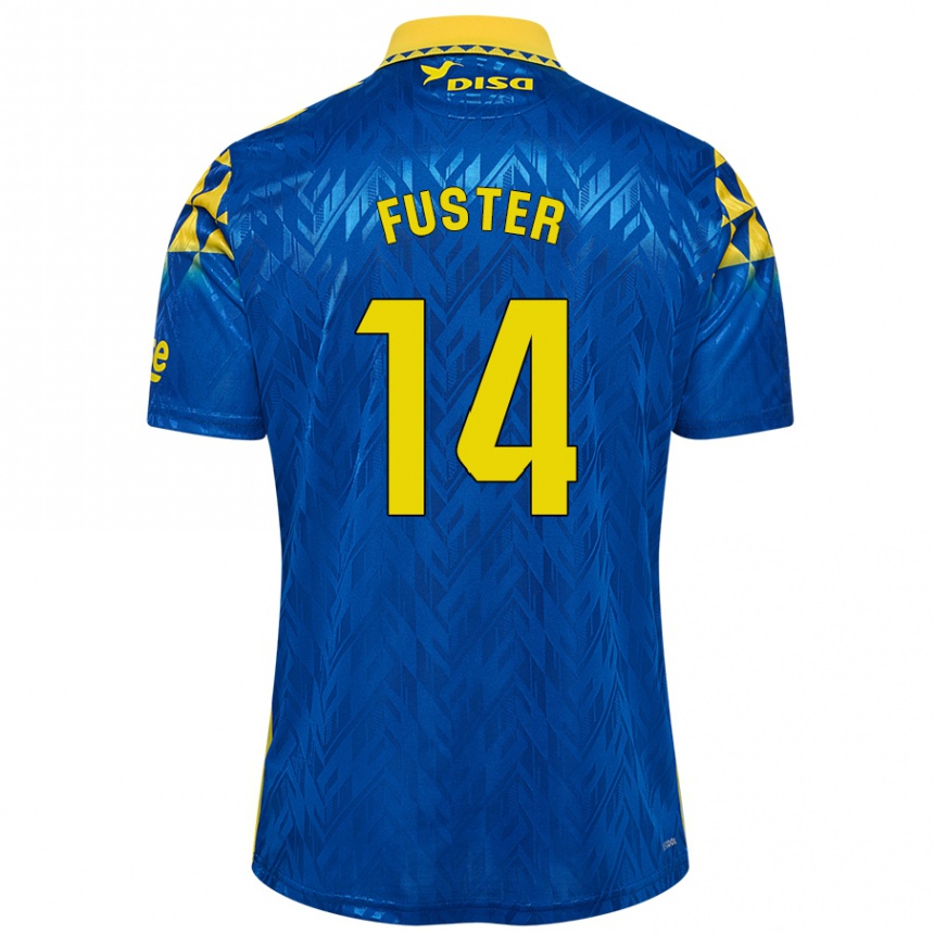 Niño Fútbol Camiseta Manu Fuster #14 Azul Amarillo 2ª Equipación 2024/25