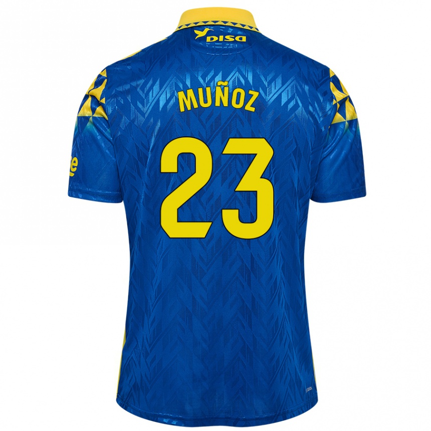 Niño Fútbol Camiseta Álex Muñoz #23 Azul Amarillo 2ª Equipación 2024/25