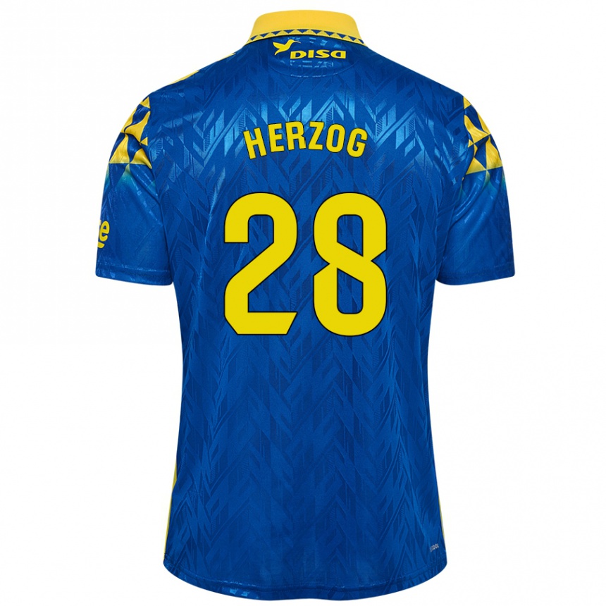 Niño Fútbol Camiseta Juanma Herzog #28 Azul Amarillo 2ª Equipación 2024/25