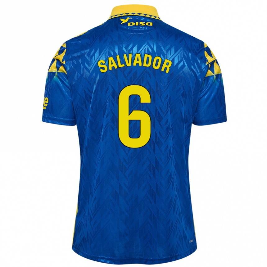 Niño Fútbol Camiseta Pol Salvador #6 Azul Amarillo 2ª Equipación 2024/25