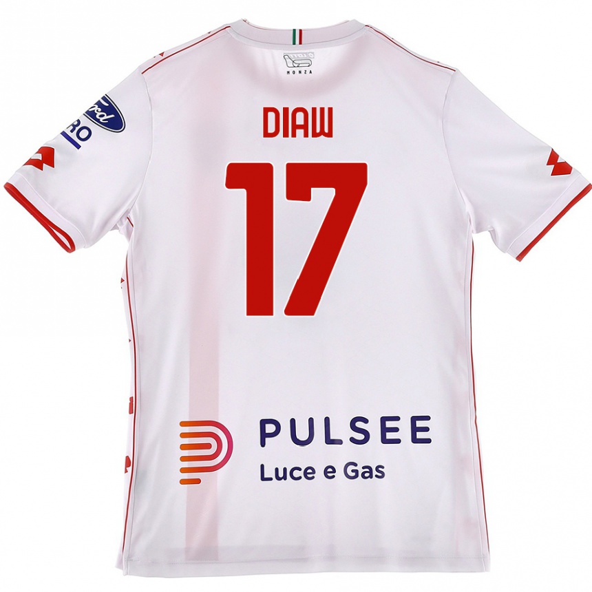 Niño Fútbol Camiseta Davide Diaw #17 Blanco Rojo 2ª Equipación 2024/25