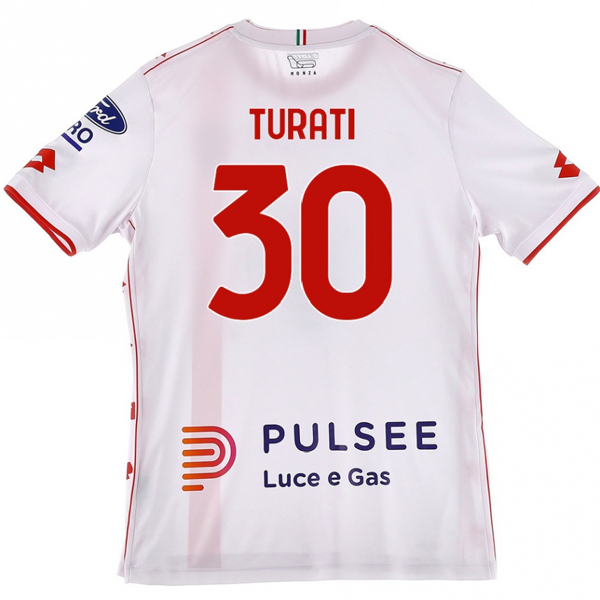 Niño Fútbol Camiseta Stefano Turati #30 Blanco Rojo 2ª Equipación 2024/25