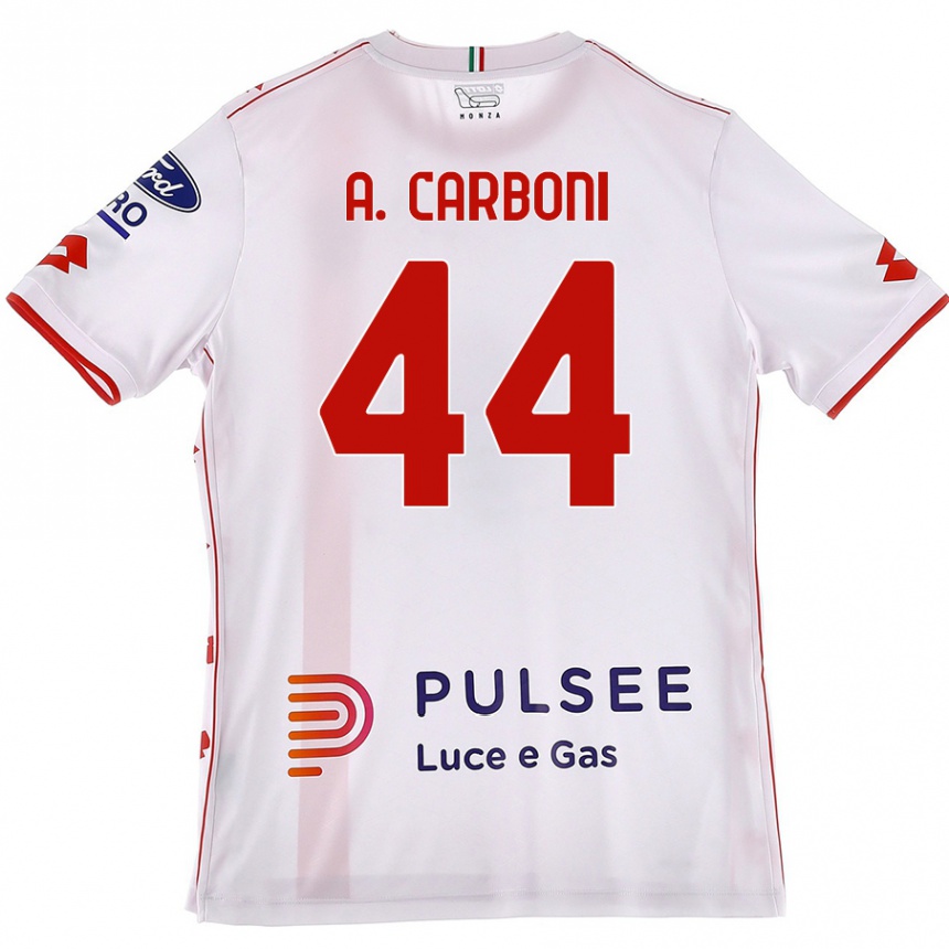 Niño Fútbol Camiseta Andrea Carboni #44 Blanco Rojo 2ª Equipación 2024/25