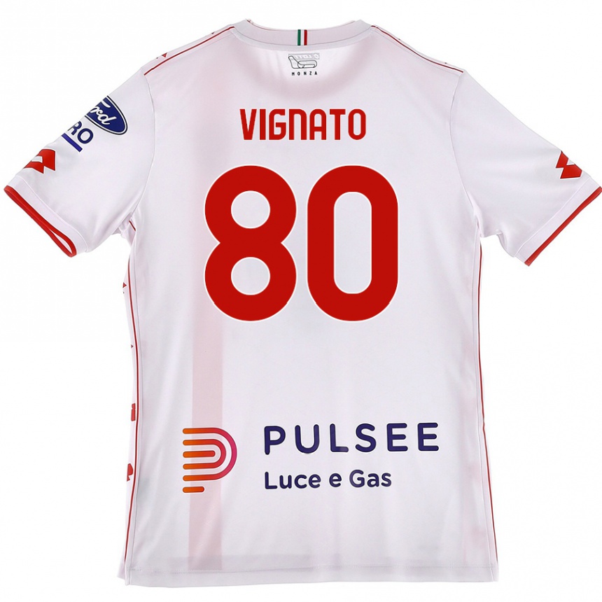 Niño Fútbol Camiseta Samuele Vignato #80 Blanco Rojo 2ª Equipación 2024/25