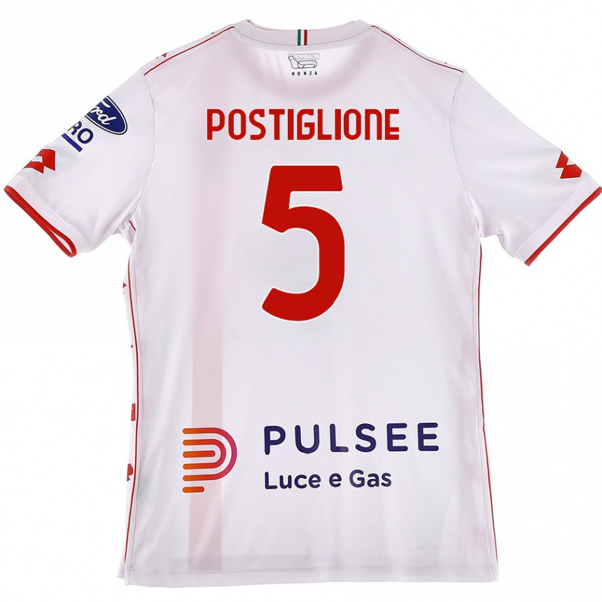 Niño Fútbol Camiseta Nicolò Postiglione #5 Blanco Rojo 2ª Equipación 2024/25