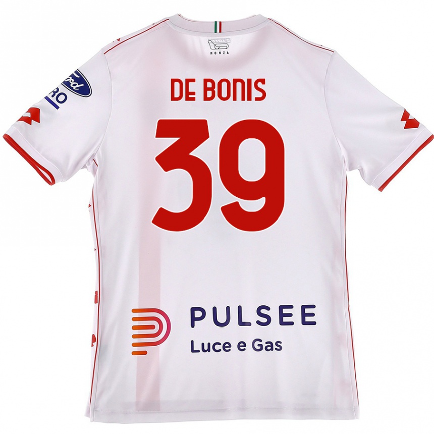 Niño Fútbol Camiseta Andrea De Bonis #39 Blanco Rojo 2ª Equipación 2024/25