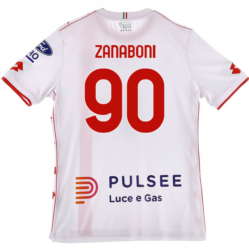 Niño Fútbol Camiseta Emanuele Zanaboni #90 Blanco Rojo 2ª Equipación 2024/25