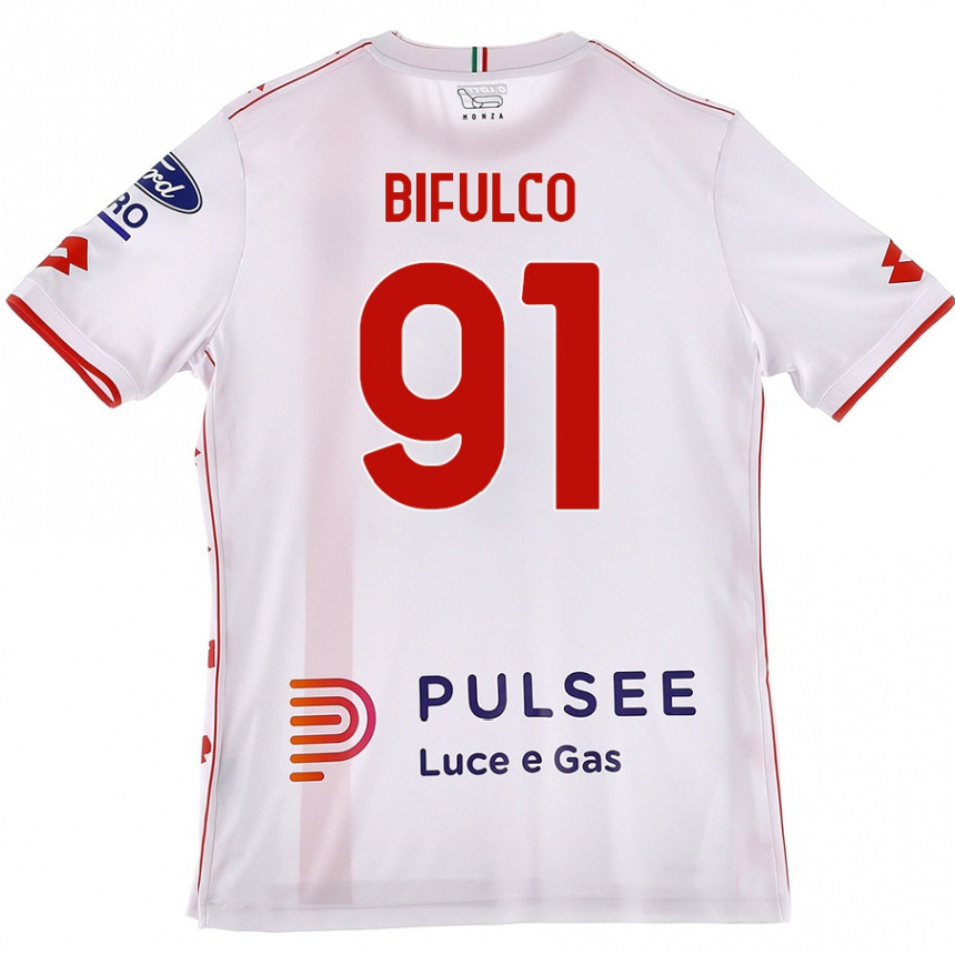 Niño Fútbol Camiseta Davide Bifulco #91 Blanco Rojo 2ª Equipación 2024/25