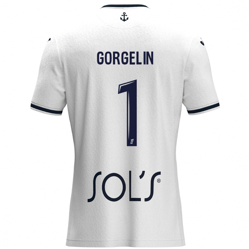 Niño Fútbol Camiseta Mathieu Gorgelin #1 Blanco Azul Oscuro 2ª Equipación 2024/25