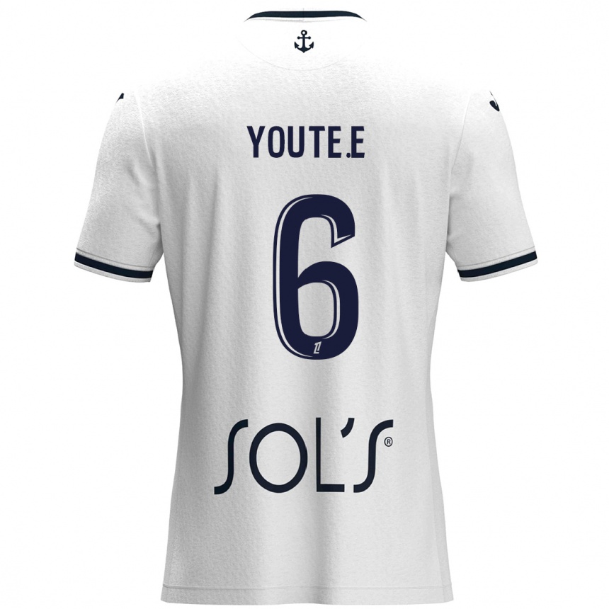 Niño Fútbol Camiseta Étienne Youté Kinkoué #6 Blanco Azul Oscuro 2ª Equipación 2024/25