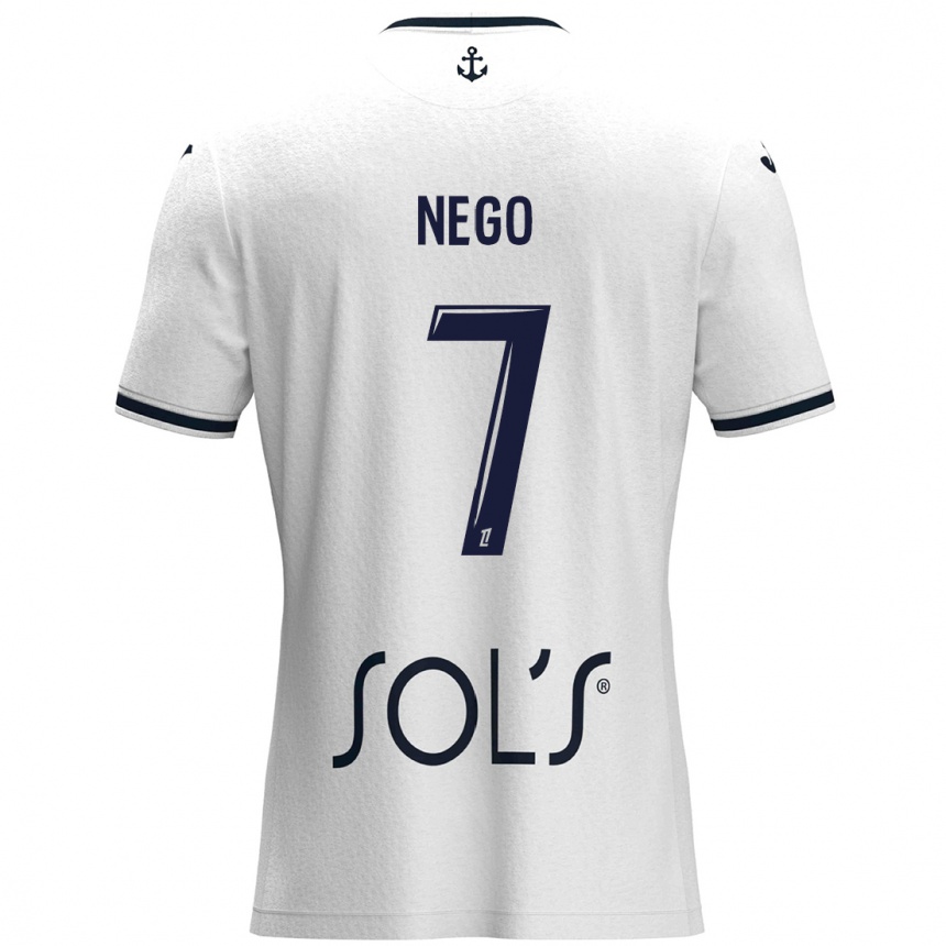 Niño Fútbol Camiseta Loïc Nego #7 Blanco Azul Oscuro 2ª Equipación 2024/25