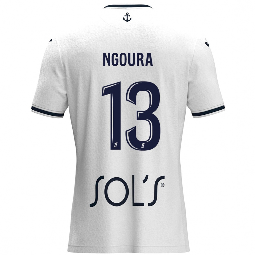 Niño Fútbol Camiseta Steve Ngoura #13 Blanco Azul Oscuro 2ª Equipación 2024/25