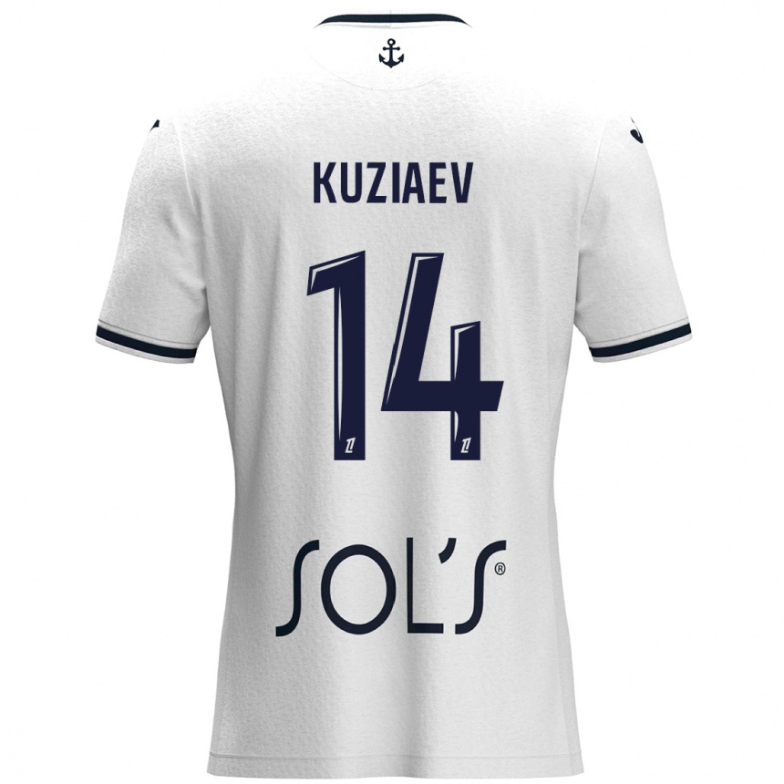 Niño Fútbol Camiseta Daler Kuzyaev #14 Blanco Azul Oscuro 2ª Equipación 2024/25