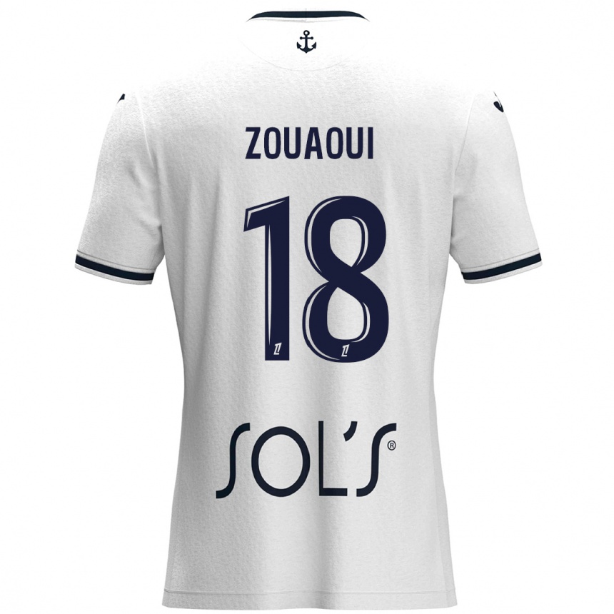 Niño Fútbol Camiseta Yanis Zouaoui #18 Blanco Azul Oscuro 2ª Equipación 2024/25