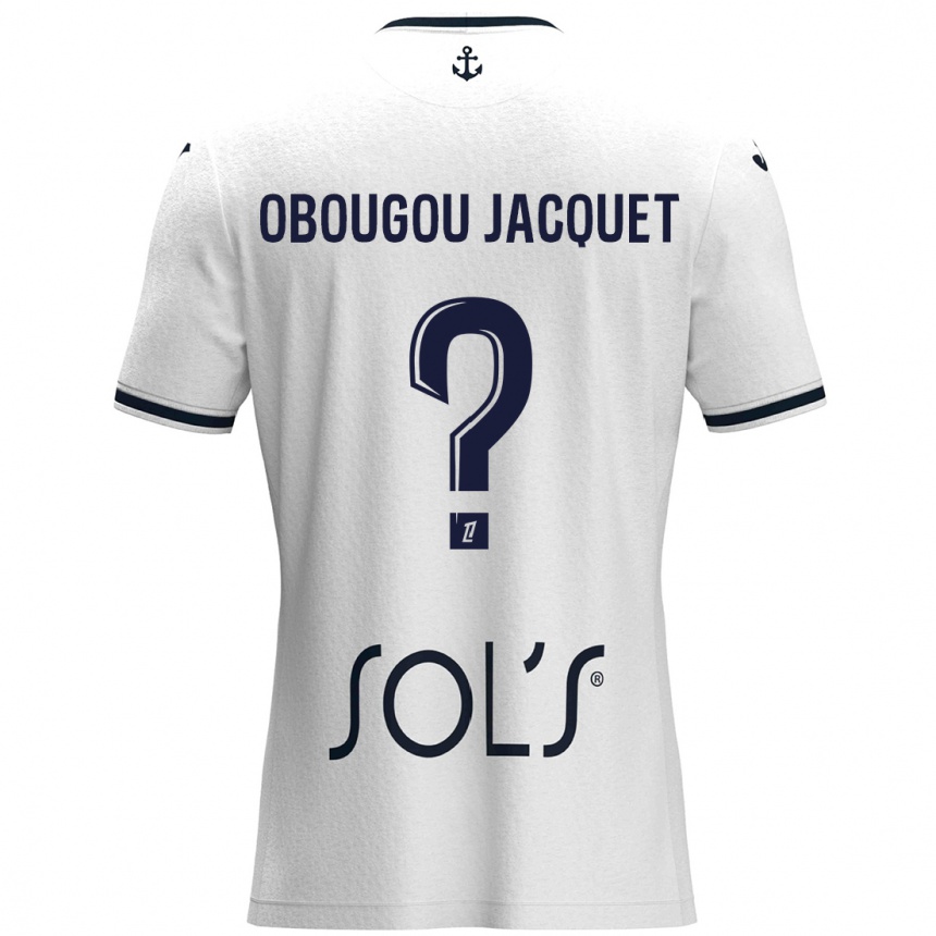 Niño Fútbol Camiseta Noam Obougou Jacquet #0 Blanco Azul Oscuro 2ª Equipación 2024/25