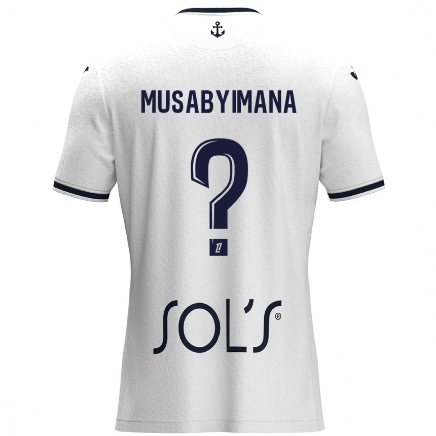 Niño Fútbol Camiseta Thierry Musabyimana #0 Blanco Azul Oscuro 2ª Equipación 2024/25