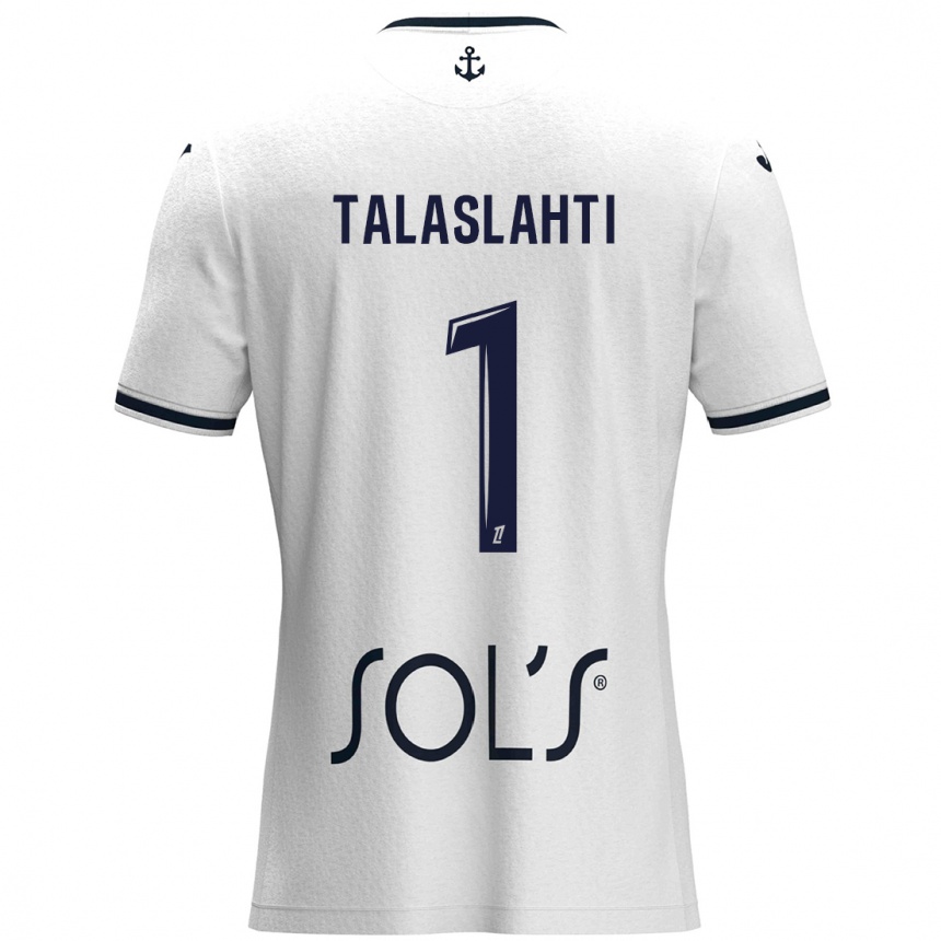 Niño Fútbol Camiseta Katriina Talaslahti #1 Blanco Azul Oscuro 2ª Equipación 2024/25