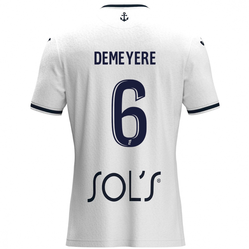 Niño Fútbol Camiseta Silke Demeyere #6 Blanco Azul Oscuro 2ª Equipación 2024/25