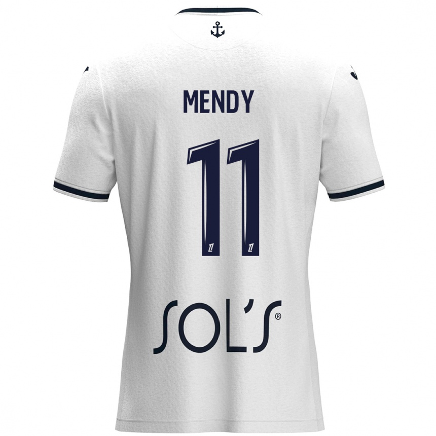 Niño Fútbol Camiseta Mélinda Mendy #11 Blanco Azul Oscuro 2ª Equipación 2024/25