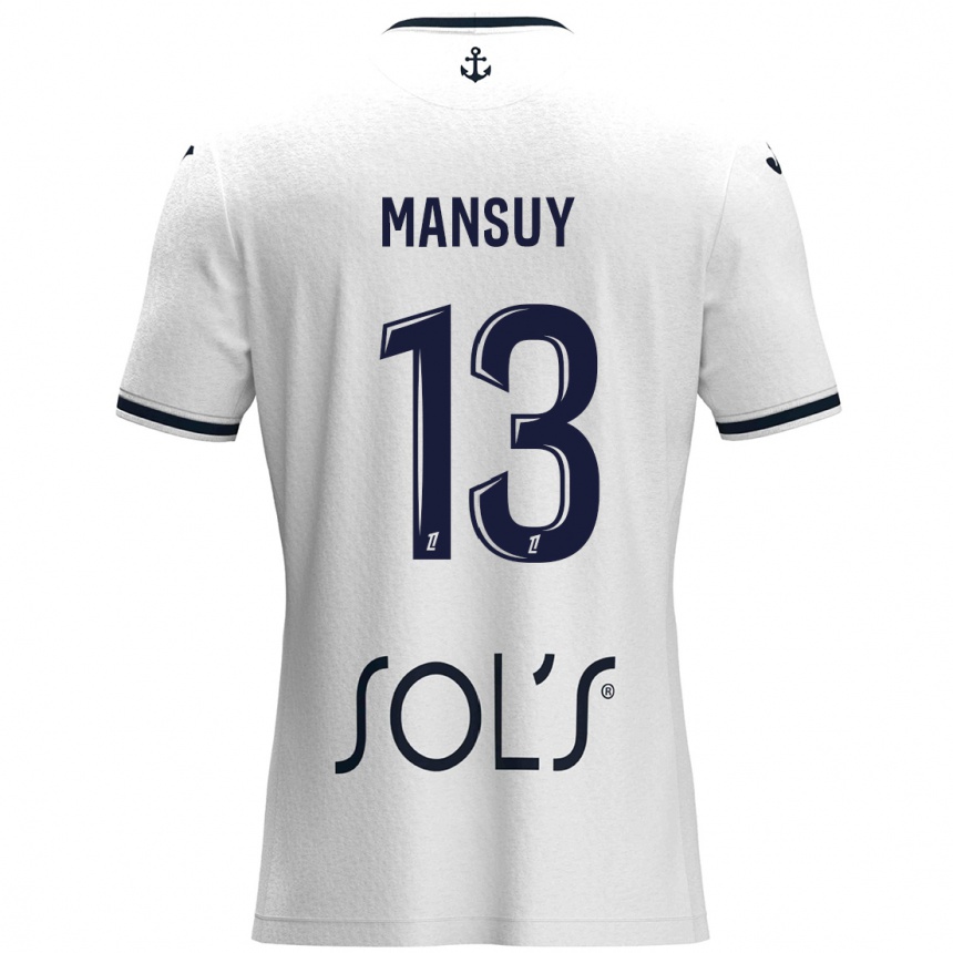 Niño Fútbol Camiseta Héloïse Mansuy #13 Blanco Azul Oscuro 2ª Equipación 2024/25