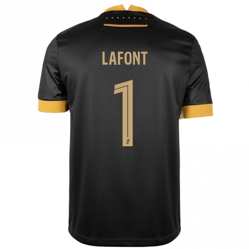 Niño Fútbol Camiseta Alban Lafont #1 Negro Marrón 2ª Equipación 2024/25