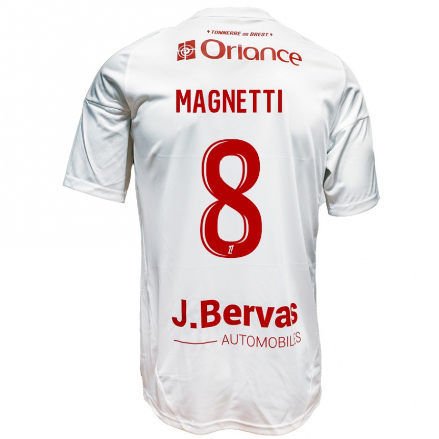 Niño Fútbol Camiseta Hugo Magnetti #8 Blanco Rojo 2ª Equipación 2024/25