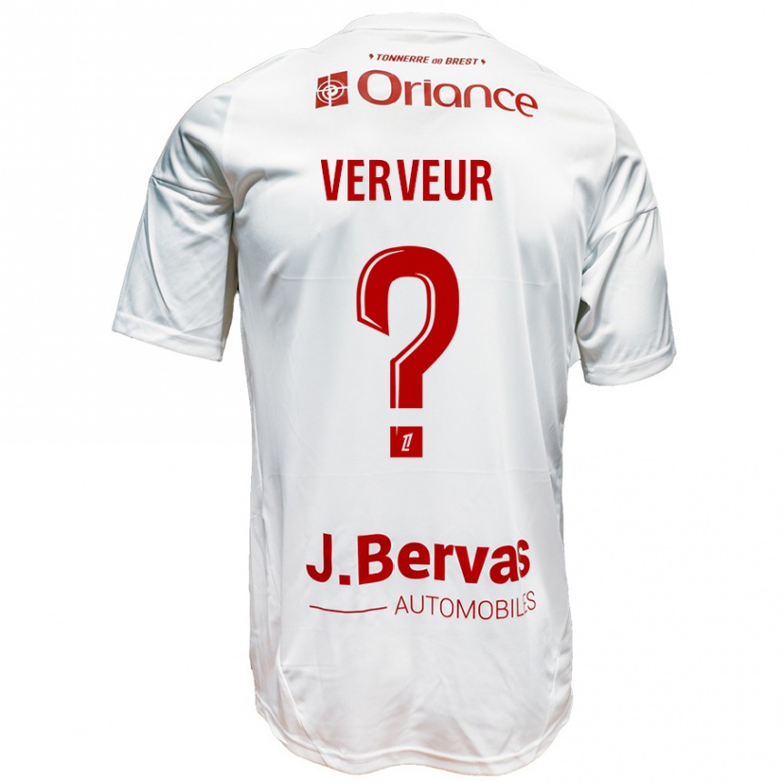 Niño Fútbol Camiseta Titouan Verveur #0 Blanco Rojo 2ª Equipación 2024/25