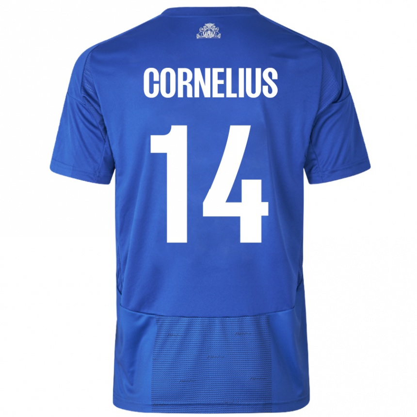 Niño Fútbol Camiseta Andreas Cornelius #14 Blanco Azul 2ª Equipación 2024/25