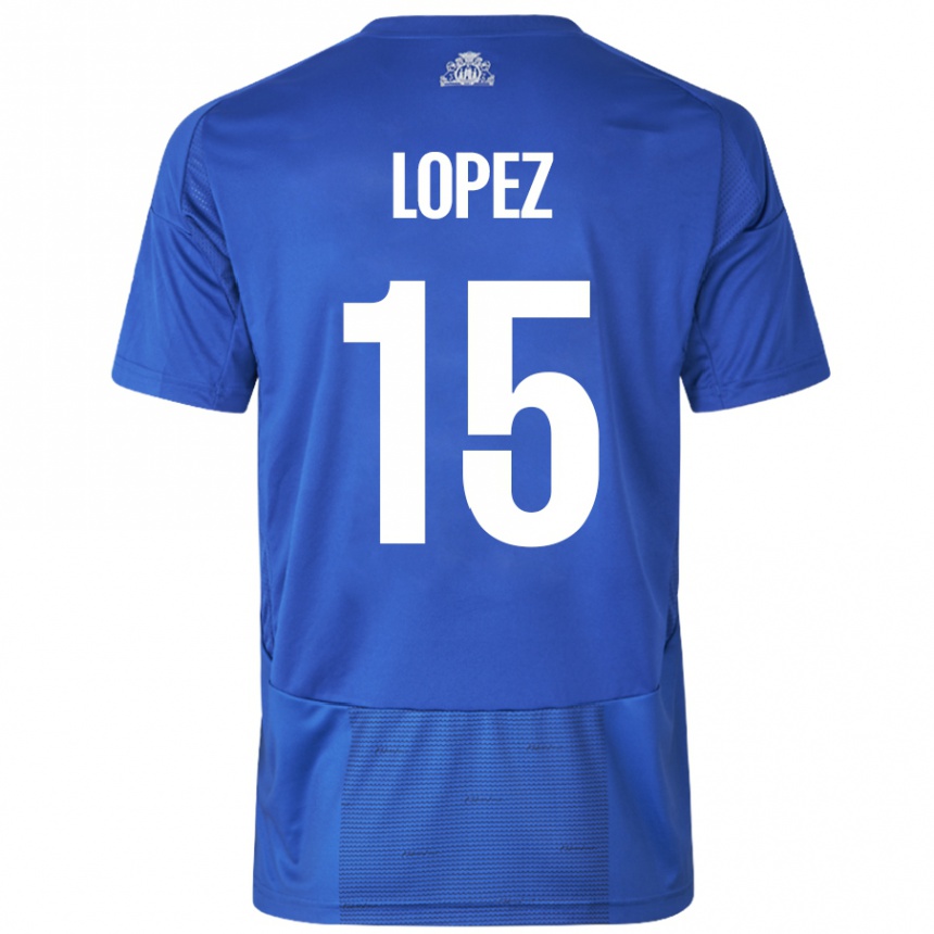 Niño Fútbol Camiseta Marcos López #15 Blanco Azul 2ª Equipación 2024/25