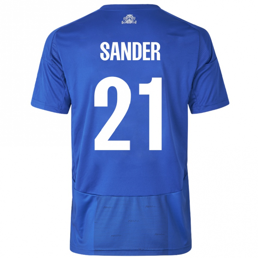 Niño Fútbol Camiseta Theo Sander #21 Blanco Azul 2ª Equipación 2024/25