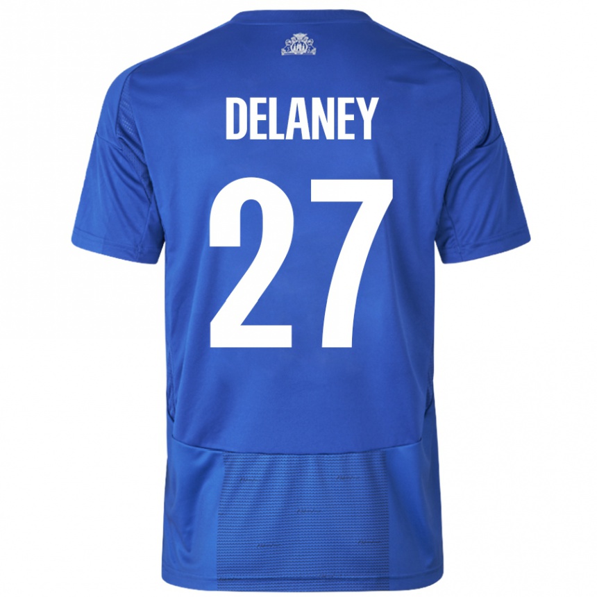 Niño Fútbol Camiseta Thomas Delaney #27 Blanco Azul 2ª Equipación 2024/25