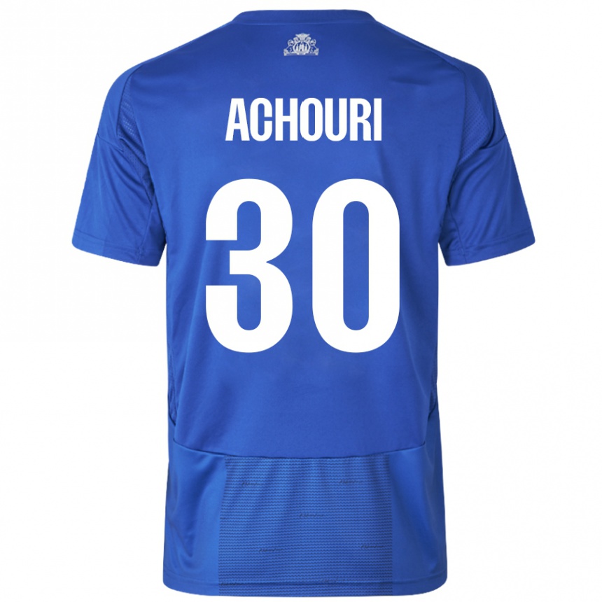 Niño Fútbol Camiseta Elias Achouri #30 Blanco Azul 2ª Equipación 2024/25