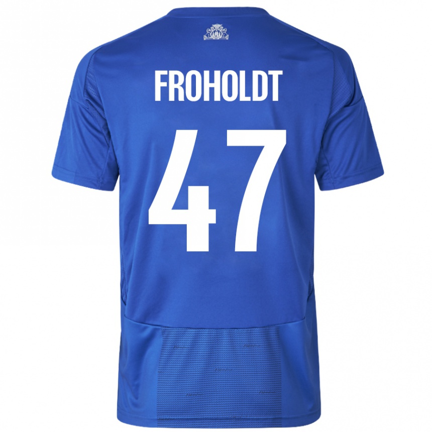 Niño Fútbol Camiseta Victor Froholdt #47 Blanco Azul 2ª Equipación 2024/25