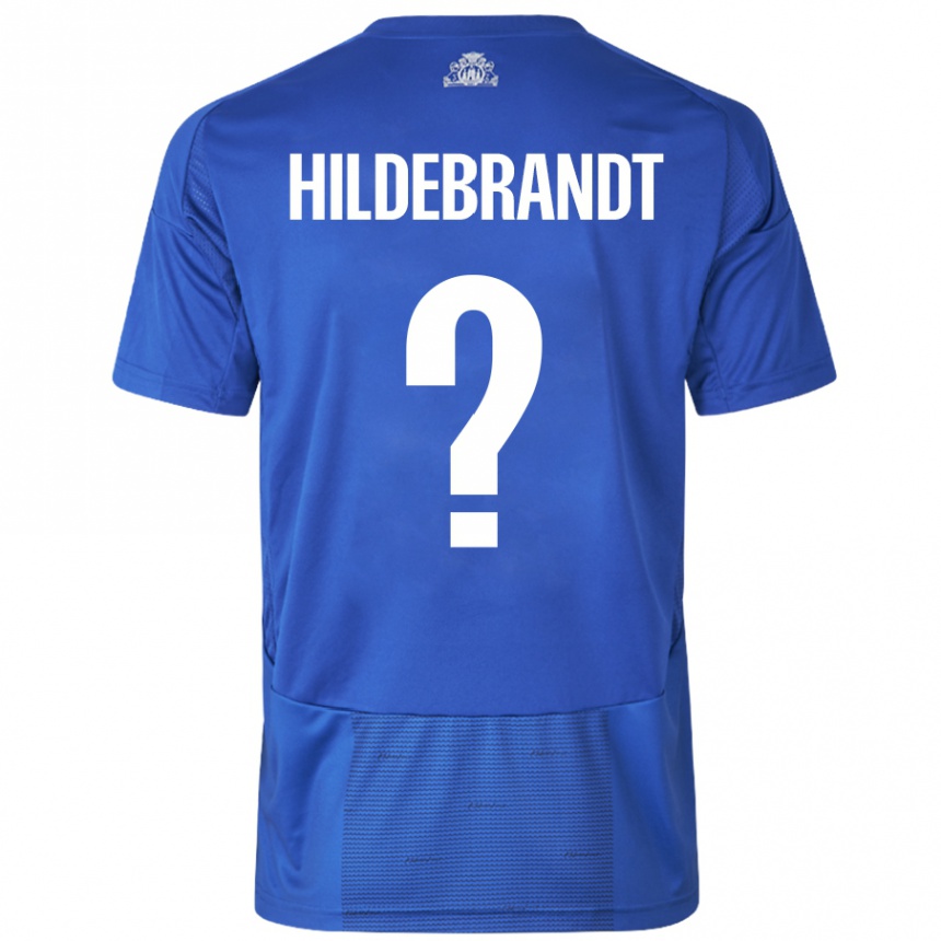 Niño Fútbol Camiseta Sylvester Hildebrandt #0 Blanco Azul 2ª Equipación 2024/25