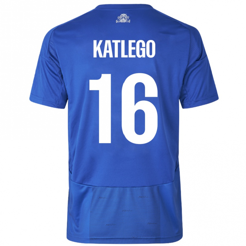 Niño Fútbol Camiseta David Katlego #16 Blanco Azul 2ª Equipación 2024/25