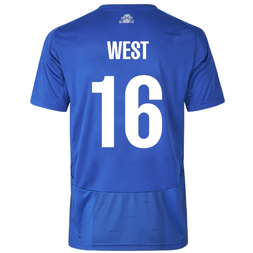 Niño Fútbol Camiseta Liam West #16 Blanco Azul 2ª Equipación 2024/25