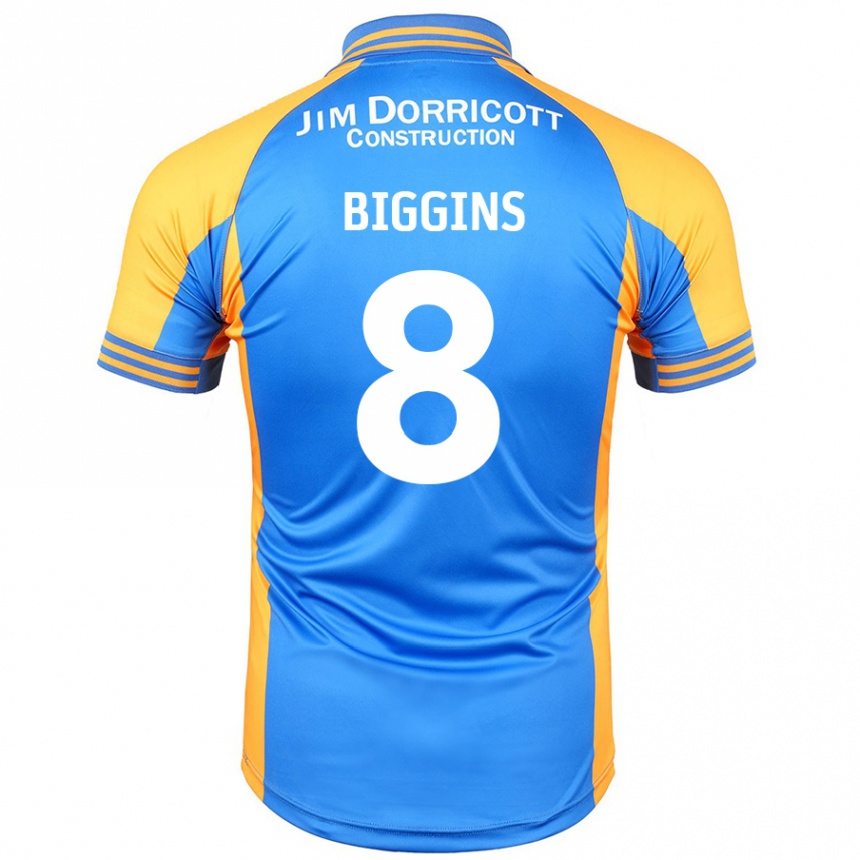 Hombre Fútbol Camiseta Harrison Biggins #8 Azul Ámbar 1ª Equipación 2024/25