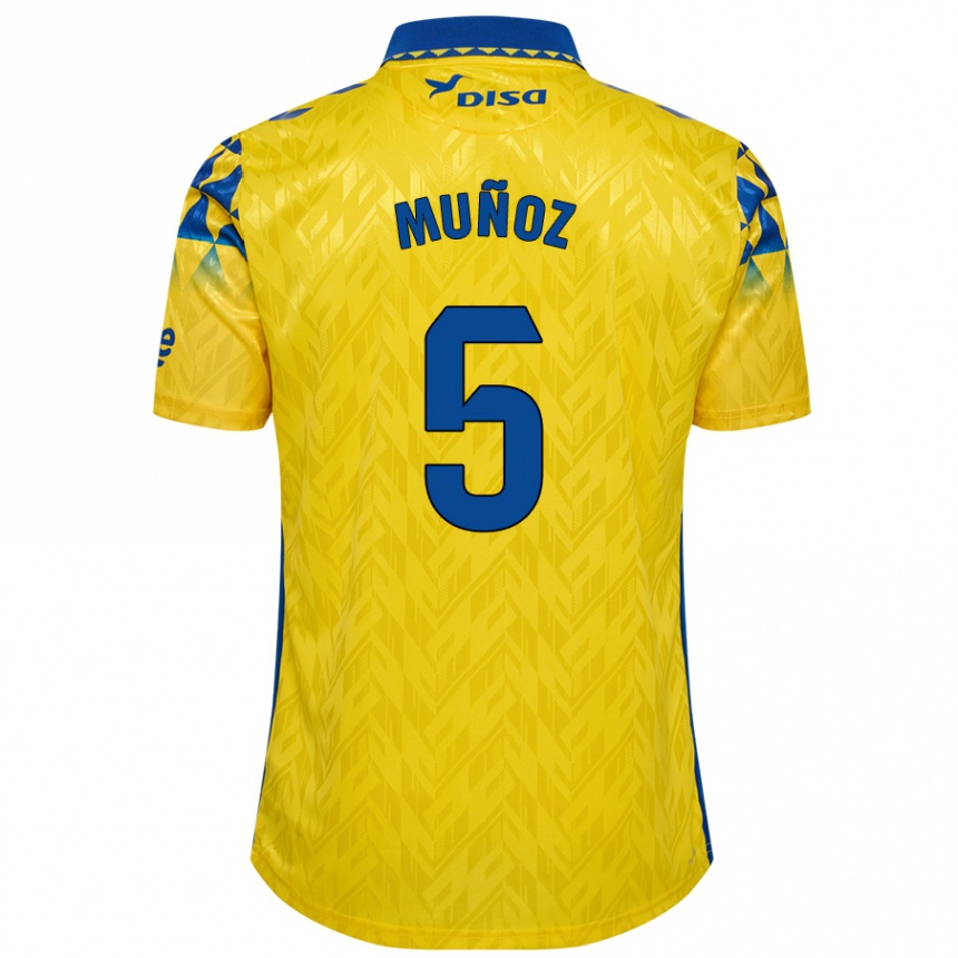 Hombre Fútbol Camiseta Javi Muñoz #5 Amarillo Azul 1ª Equipación 2024/25