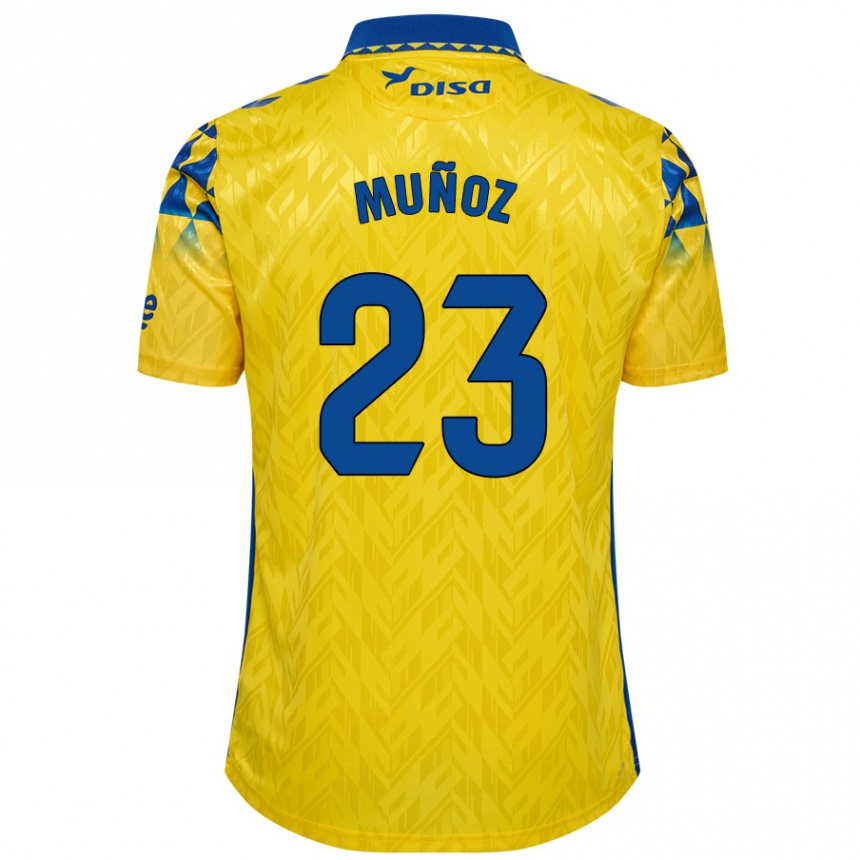 Hombre Fútbol Camiseta Álex Muñoz #23 Amarillo Azul 1ª Equipación 2024/25